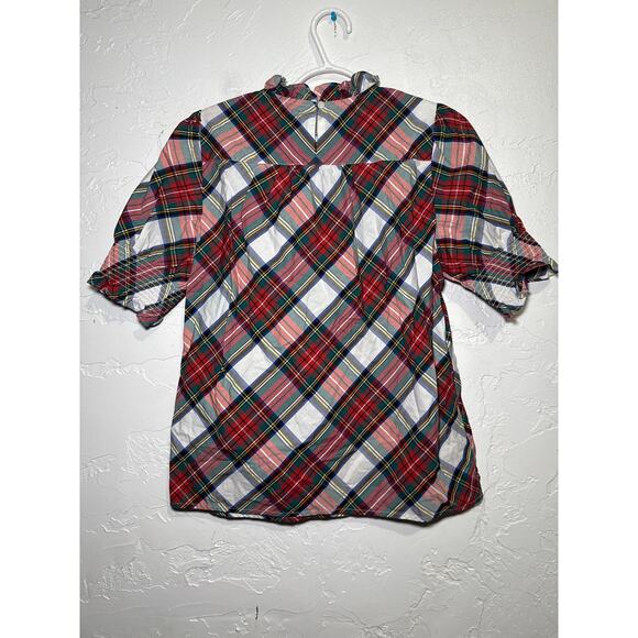 J Crew plaid smocked puff sleeve snowy stewart tartan blouse womens small - Picture 6 of 9